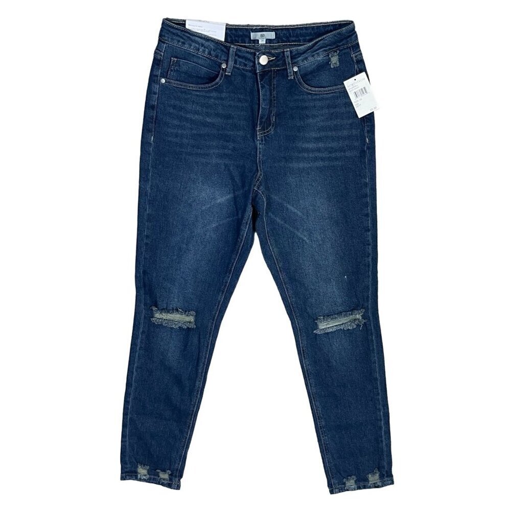 New BP Mom Jean Distressed Raw Hem Mid Medium Size 28 Stretch